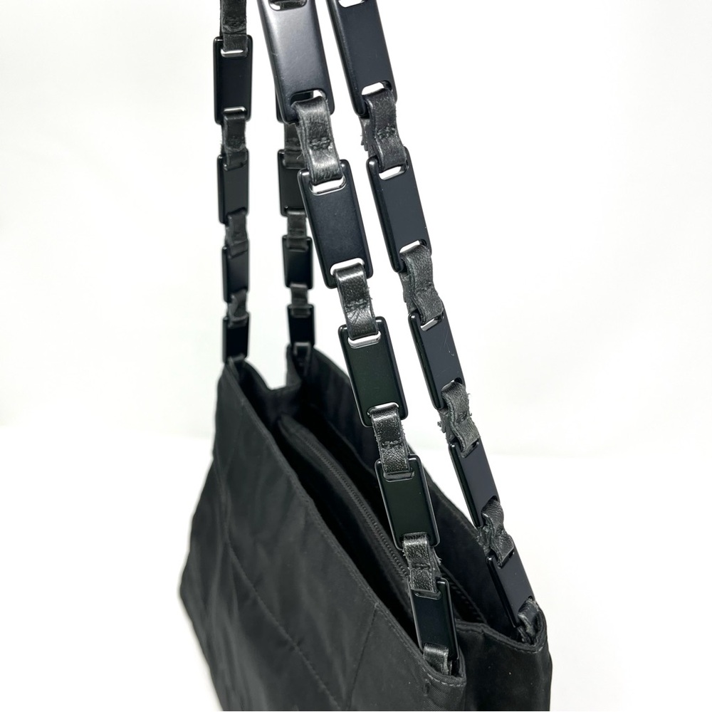 Vintage Prada Black Tessuto Nylon Triangle Logo Shoulder Bag Tote Chain Handle - Picture 8 of 13